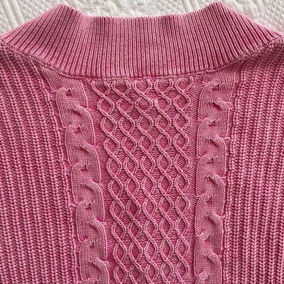 🩷Aerie Oversized Cable Knit V-Neck Sweater Barbie Pink XS Valentines - Picture 13 of 16